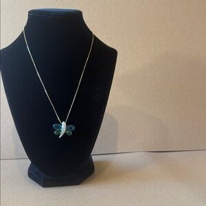 Blue and Green sterling silver Swarovski crystal Dragonfly pendant stamped 925